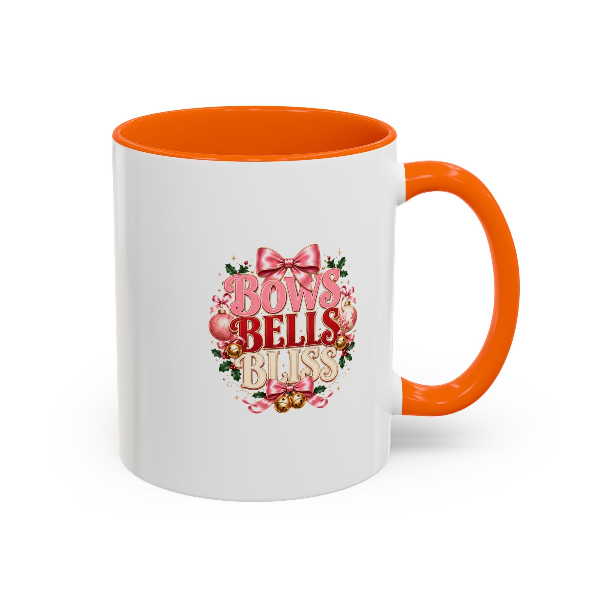 Bows Bells Bliss Holiday Accent Coffee Mug — Festive Pink Christmas Design