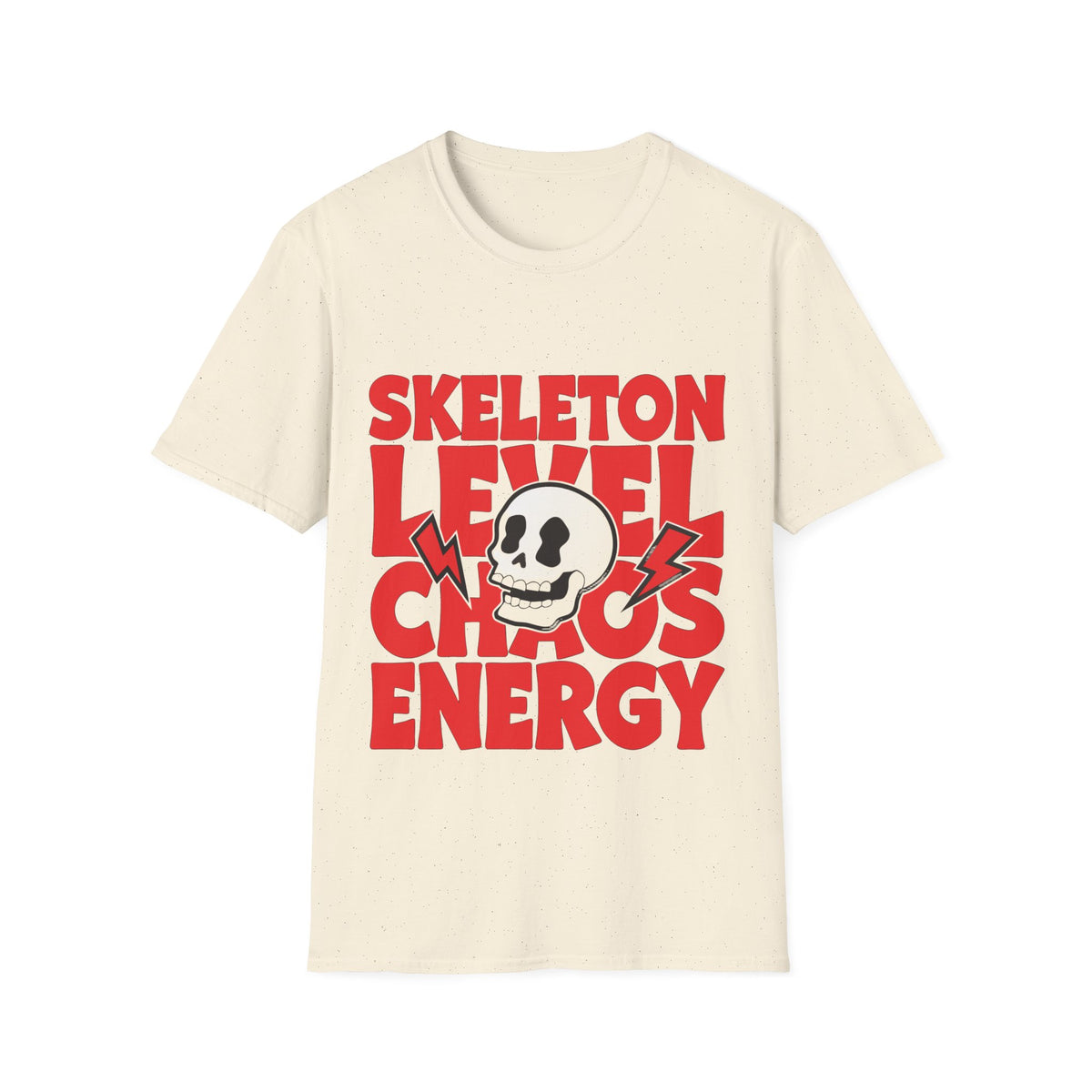 Skeleton Level Chaos Energy Red Block Tee - Bold Skull Lightning Graphic T-Shirt - Trending Now - September 2026