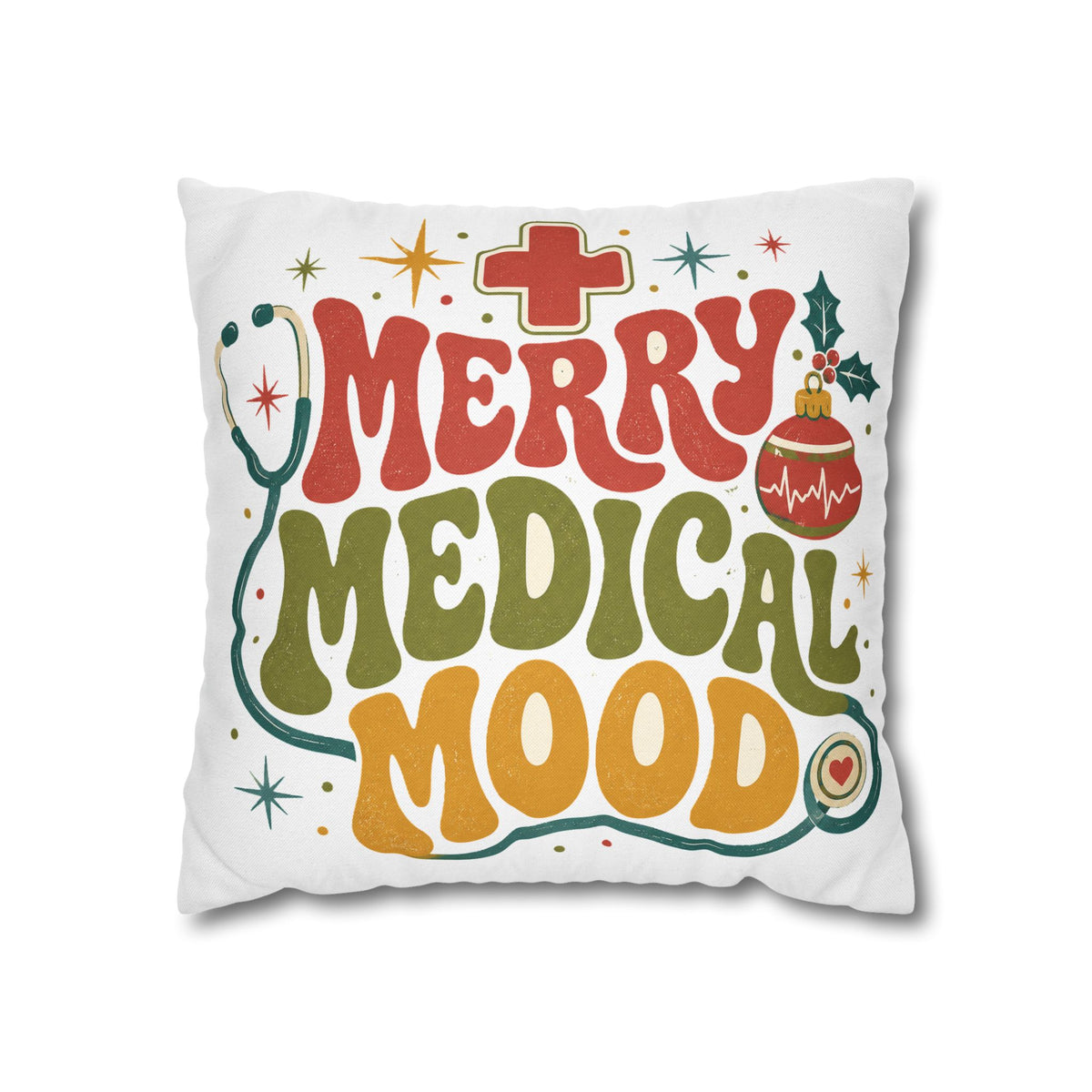 Merry Medical Mood Pillowcase Modern Day Christmas  - Festive Nurse & Doctor Holiday Throw Pillowcase