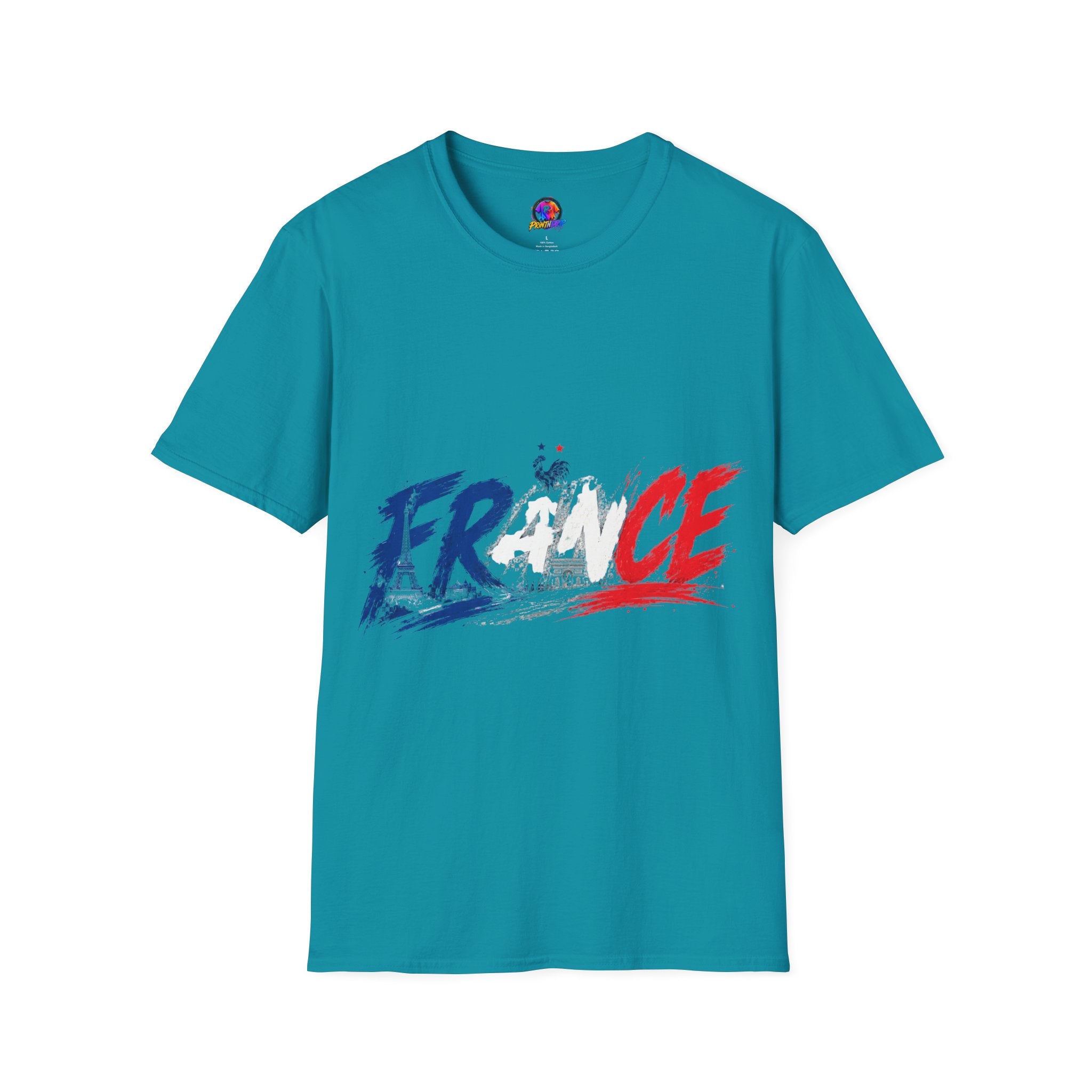 France Brushstroke Graphic T-Shirt — Tricolor Soccer/Travel Fan Tee