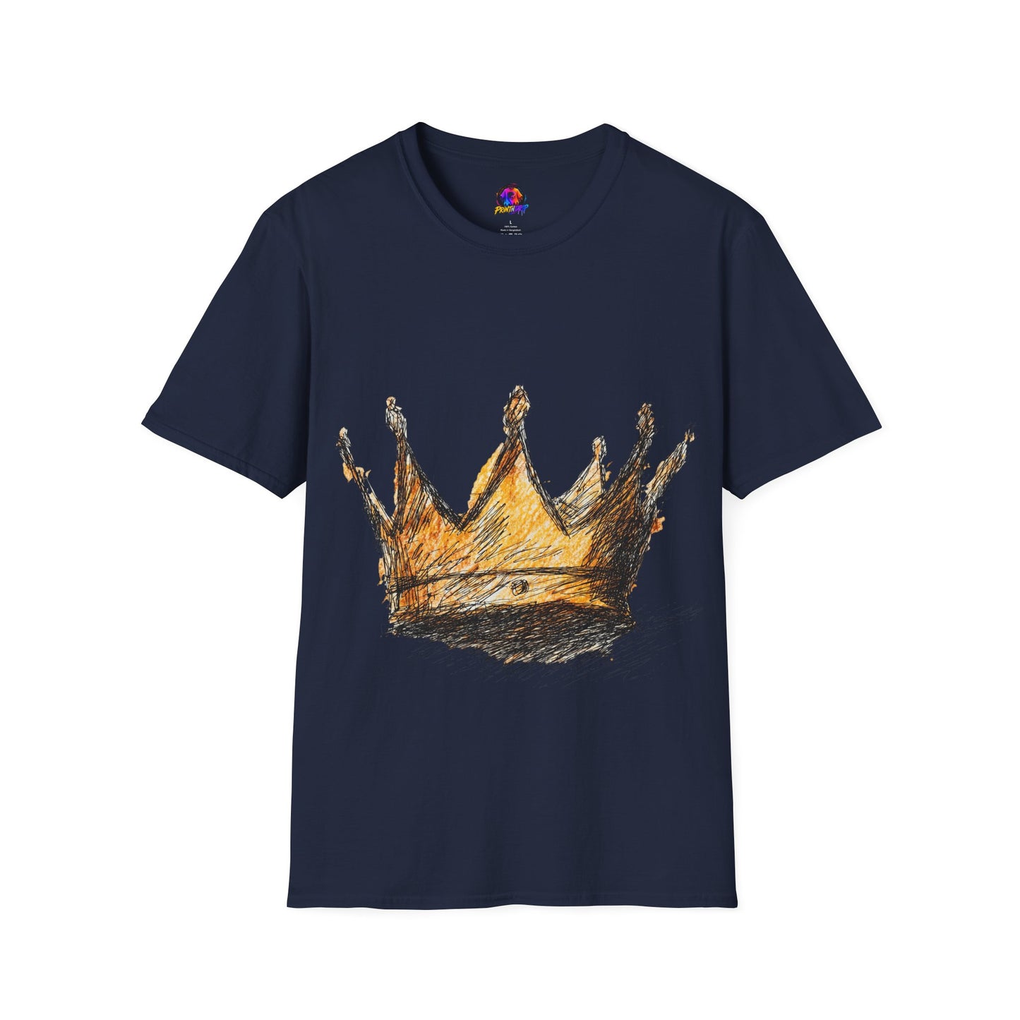 Crowned Sketch T‑Shirt — Hand‑Drawn Gold Crown Graphic Tee