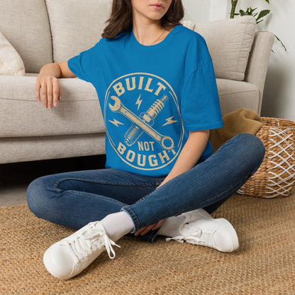 Built Not Bought T-Shirt — Vintage Mechanic Wrench & Spark Plug Design