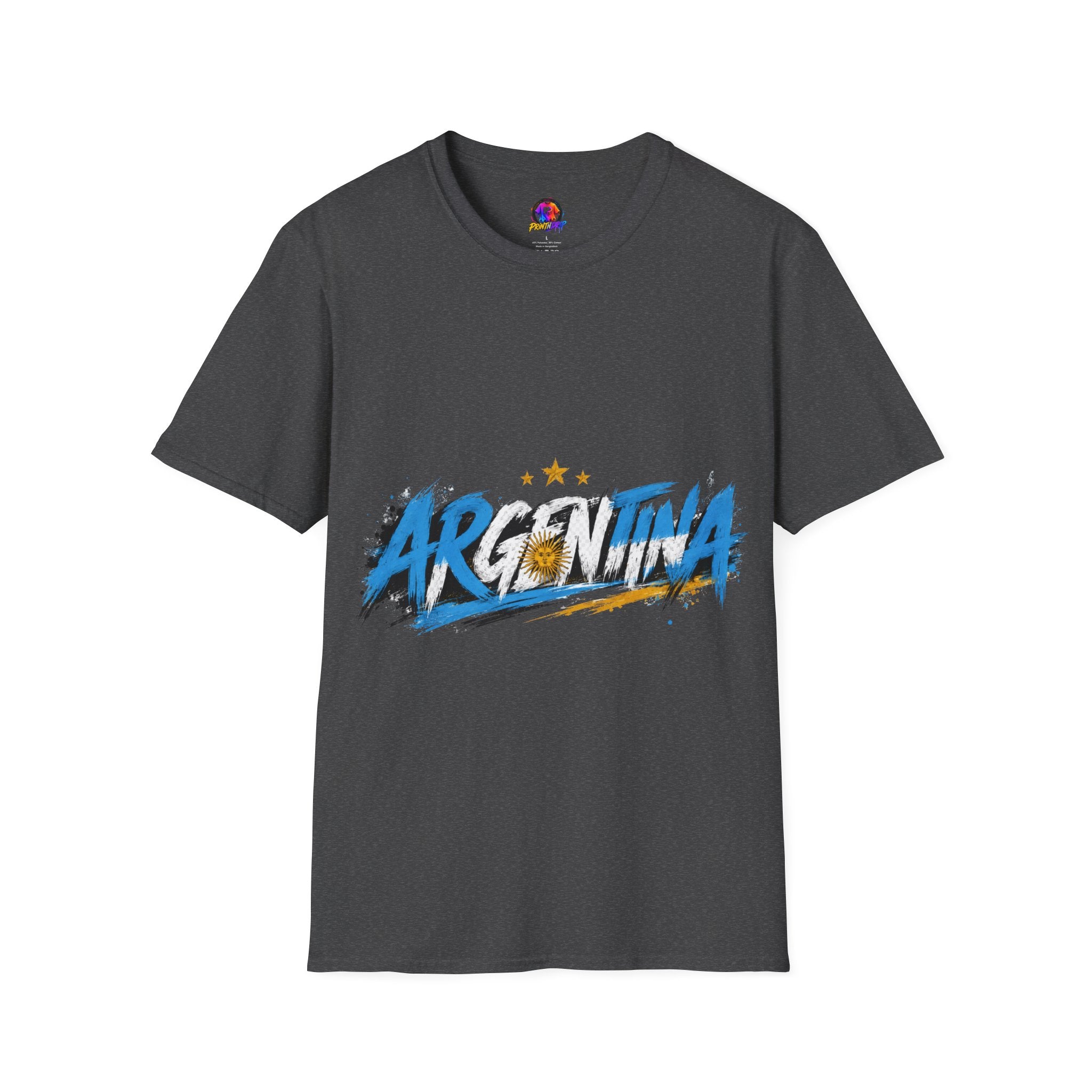 Argentina Graffiti T-Shirt — Soccer Fan Tee with Three Stars & Sun Emblem