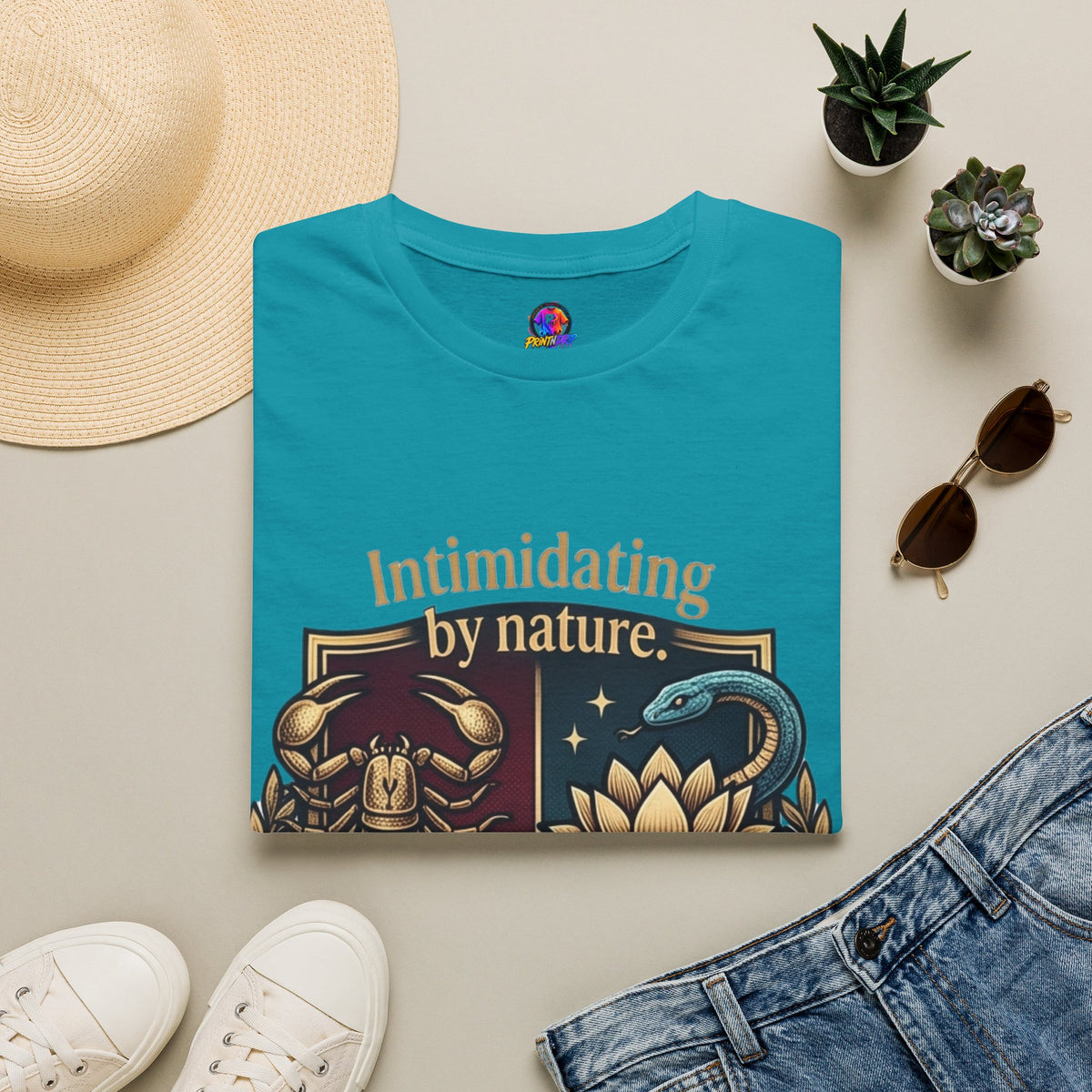 Intimidating by Nature T-Shirt — Scorpion & Snake Badge Design