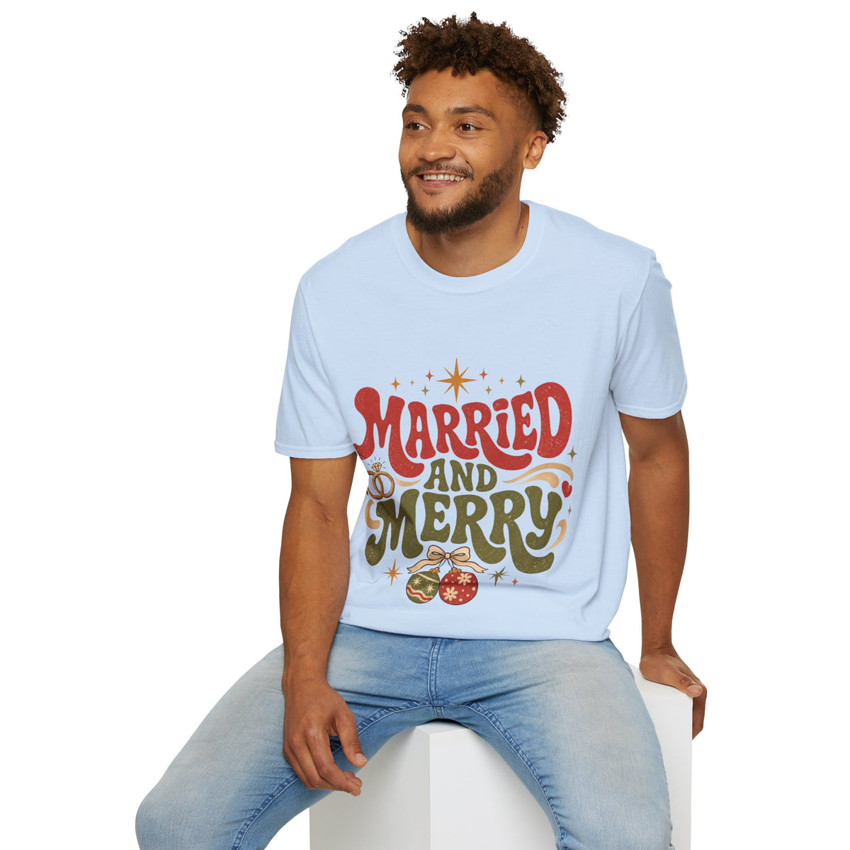 Married and Merry T-Shirt — Retro Holiday Couples Christmas Tee