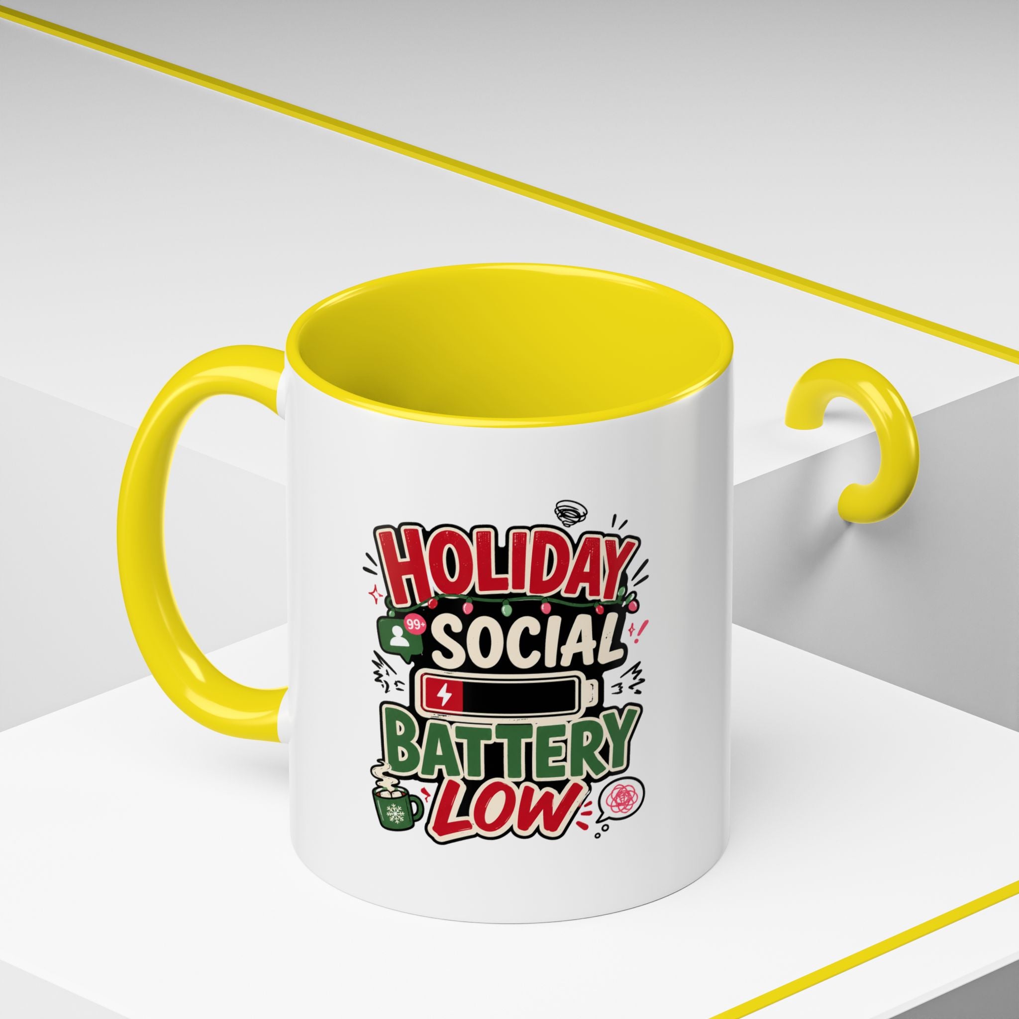 Modern Day Christmas Holiday Social Battery Low Accent  Coffee Mug