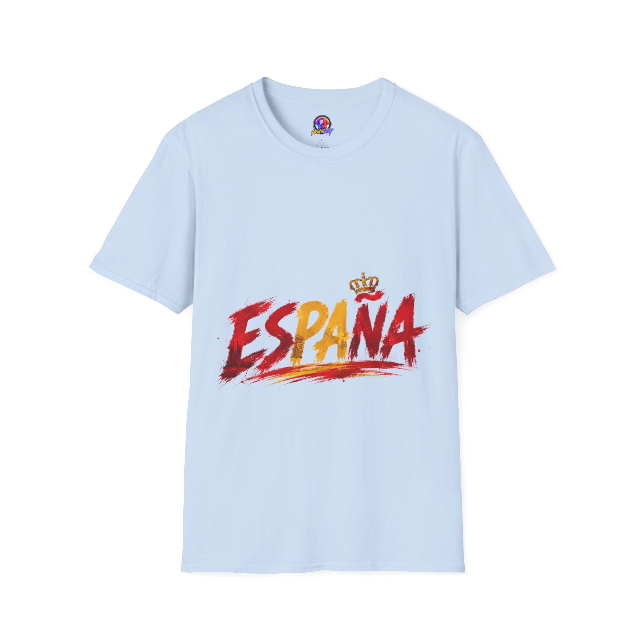 Spain  Graphic T-Shirt — Spanish Flag Brushstroke Design with Crown