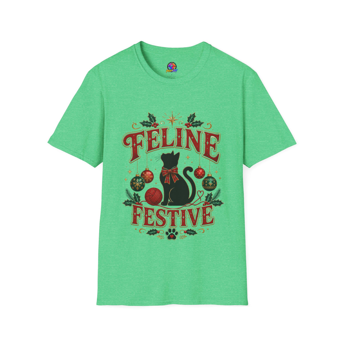 Feline Festive T-Shirt — Cute Black Cat Christmas Holiday Tee