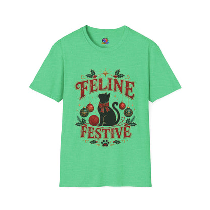 Feline Festive T-Shirt — Cute Black Cat Christmas Holiday Tee
