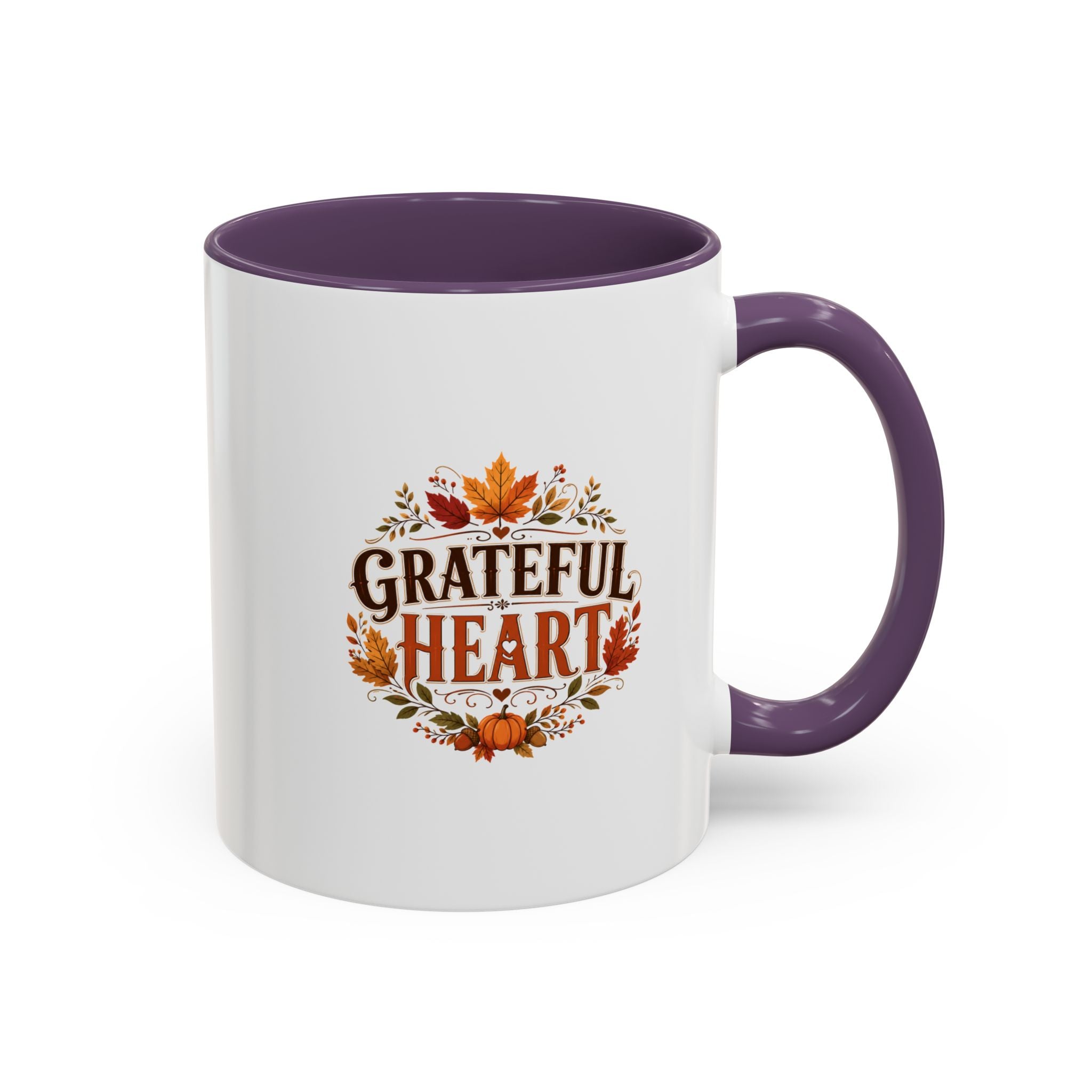 Thanksgiving Mug Grateful Heart Coffee Mug — Fall Leaves Pumpkin Accent Mug