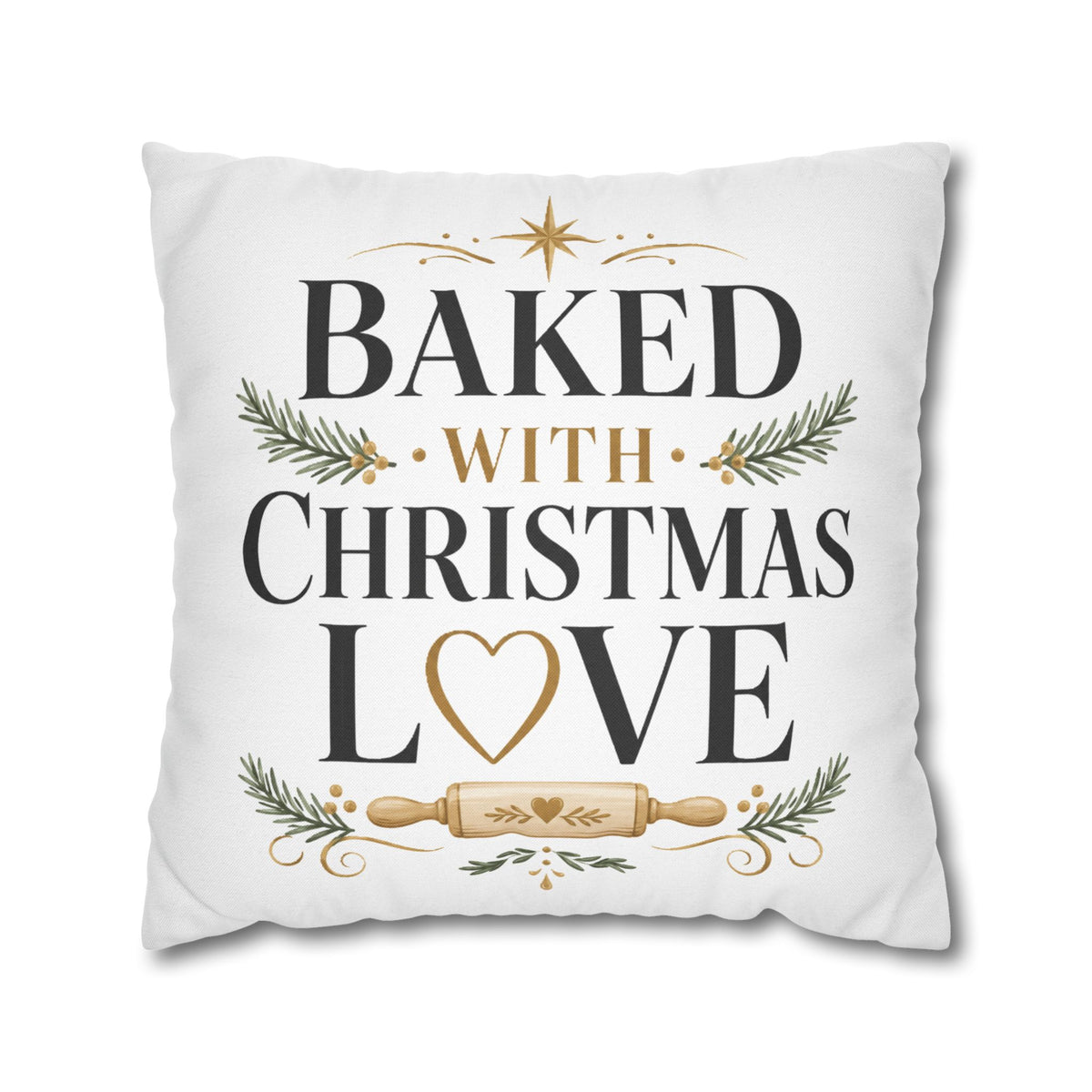 Christmas Baking Pillowcase — “Baked with Christmas Love” Decorative Throw Pillowcase