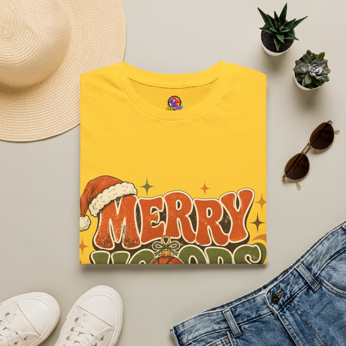 Merry Hoops Mood T-Shirt — Retro Holiday Basketball Christmas Tee