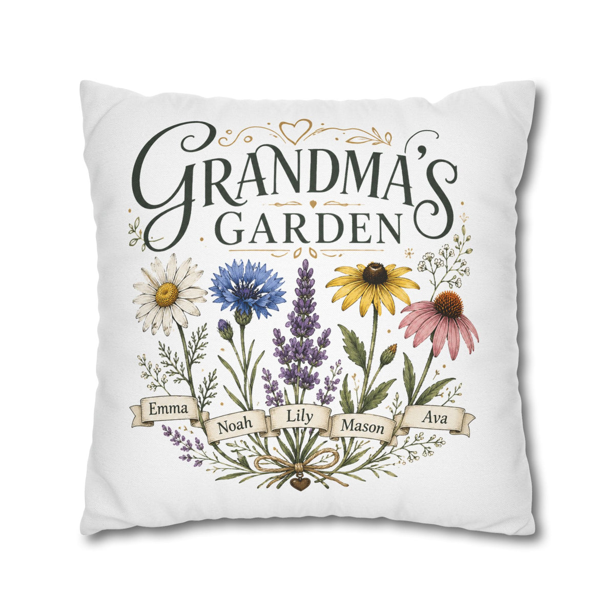 Grandma’s Garden Floral Pillowcase Milo Bailey Dog Dad Mom — Personalized Names Decorative Throw Pillow