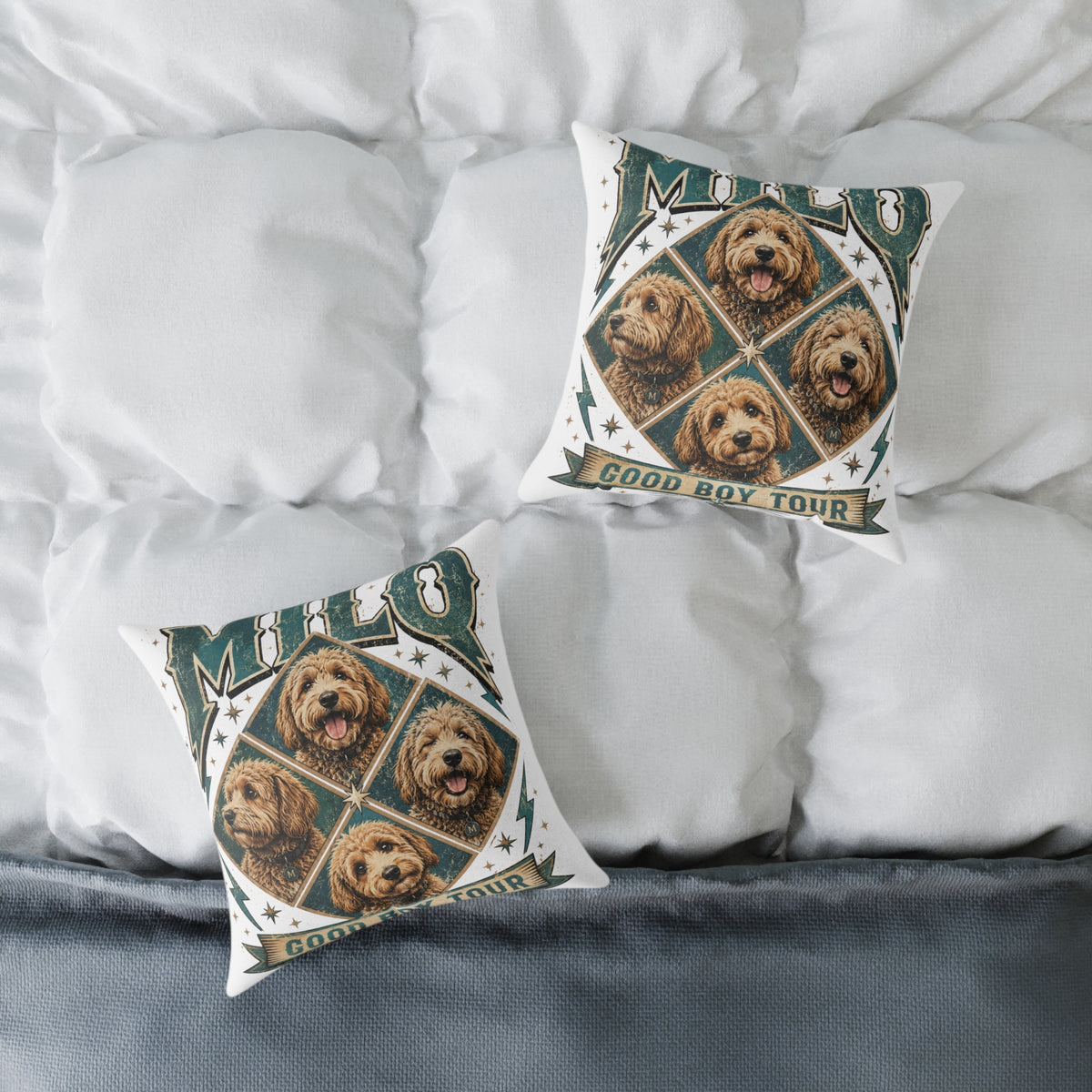 Golden Doodle Portrait Throw Pillow   Milo Bailey Dog Dad Mom— Milo Dog Faces Canvas Accent Pillow