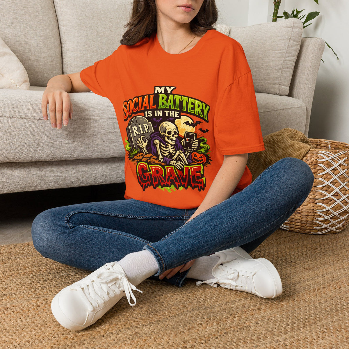 Halloween My Social Battery Unisex Softstyle T-Shirt