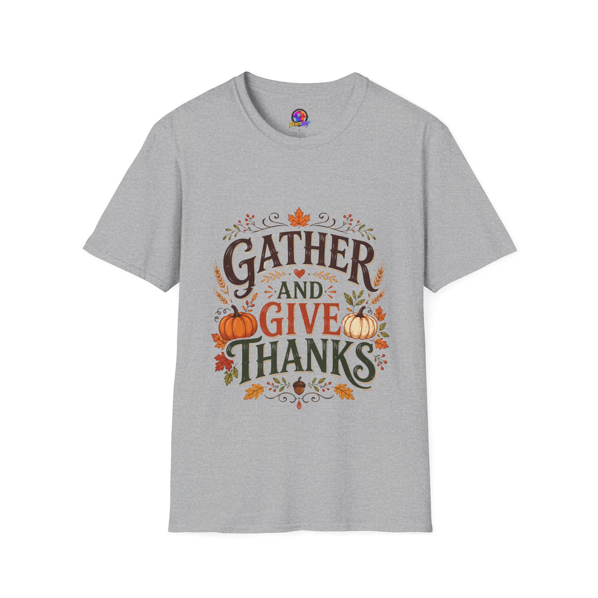 Thanksgiving T-Shirt Gather and Give Thanks T-Shirt — Thanksgiving Fall Holiday Tee