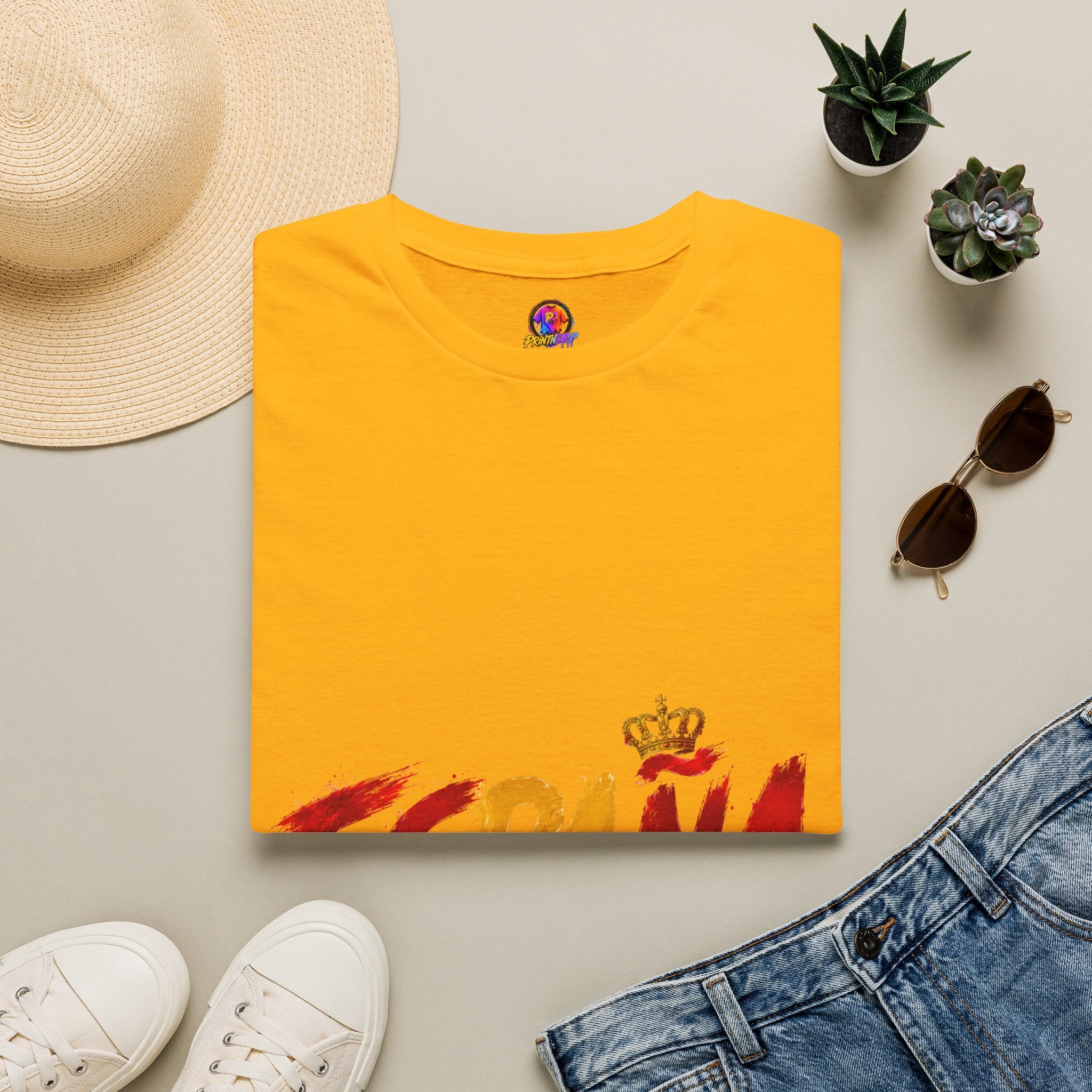 Spain  Graphic T-Shirt — Spanish Flag Brushstroke Design with Crown