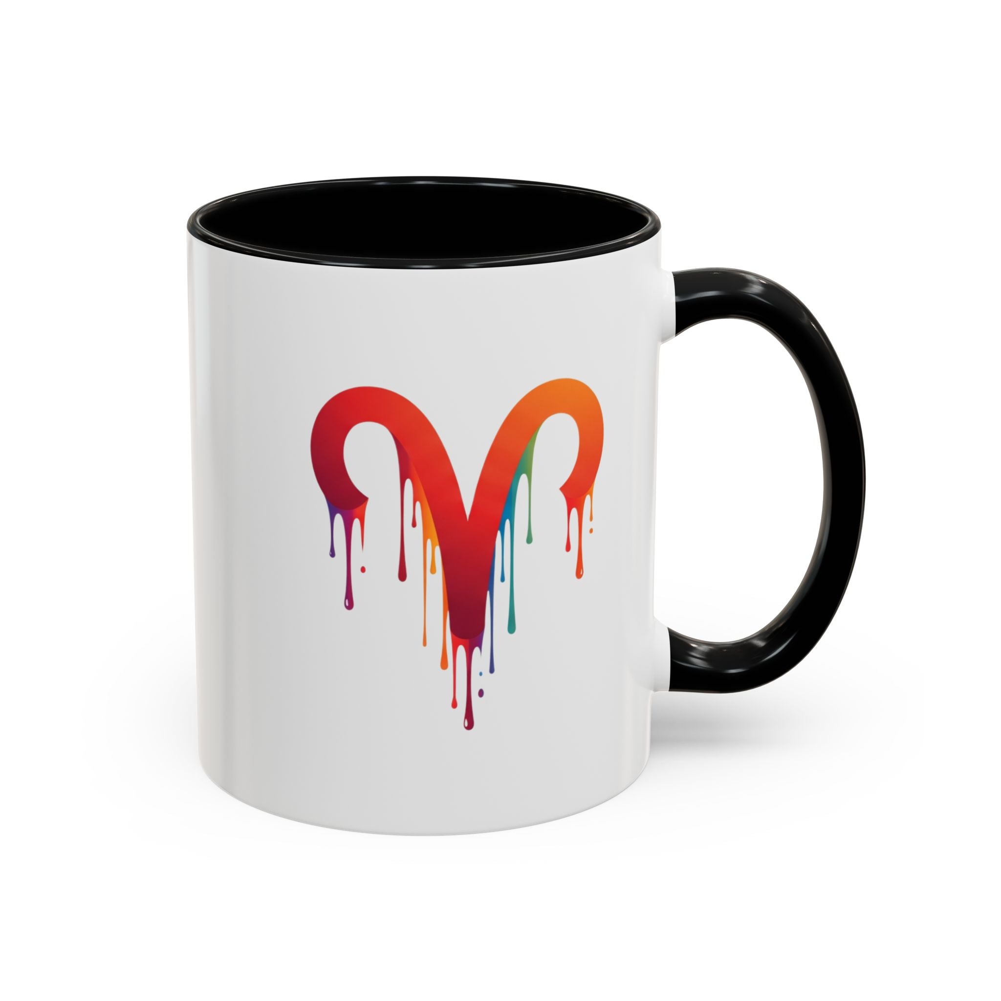 Rainbow Drip Heart Coffee Mug — Colorful Art Accent Mug