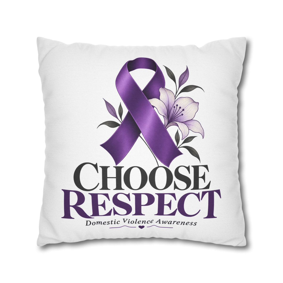 Choose Respect Purple Ribbon Pillowcase — Domestic Violence Awareness Decorative Throw Pillow