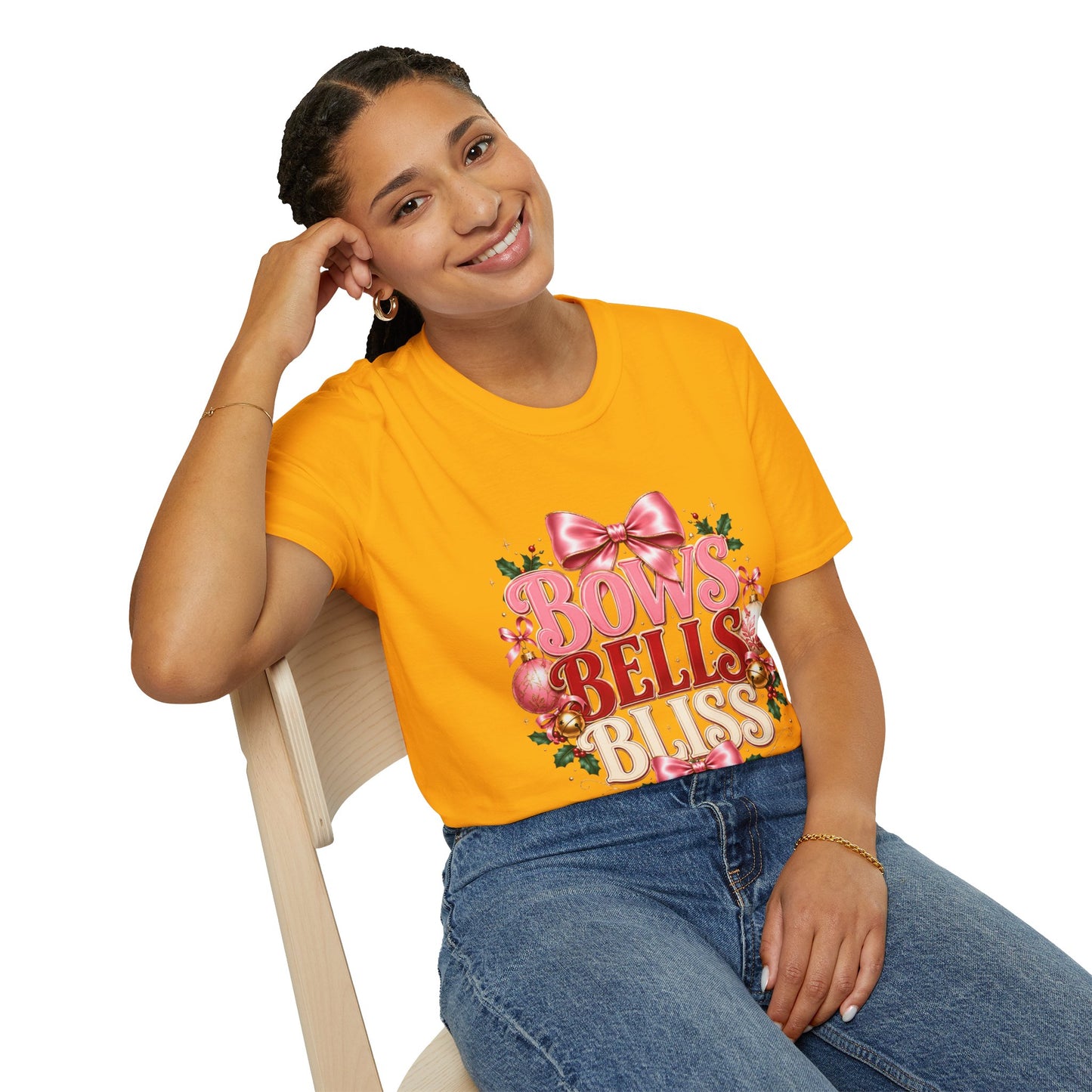 T-Shirt — Bows Bells Bliss Christmas Graphic Tee