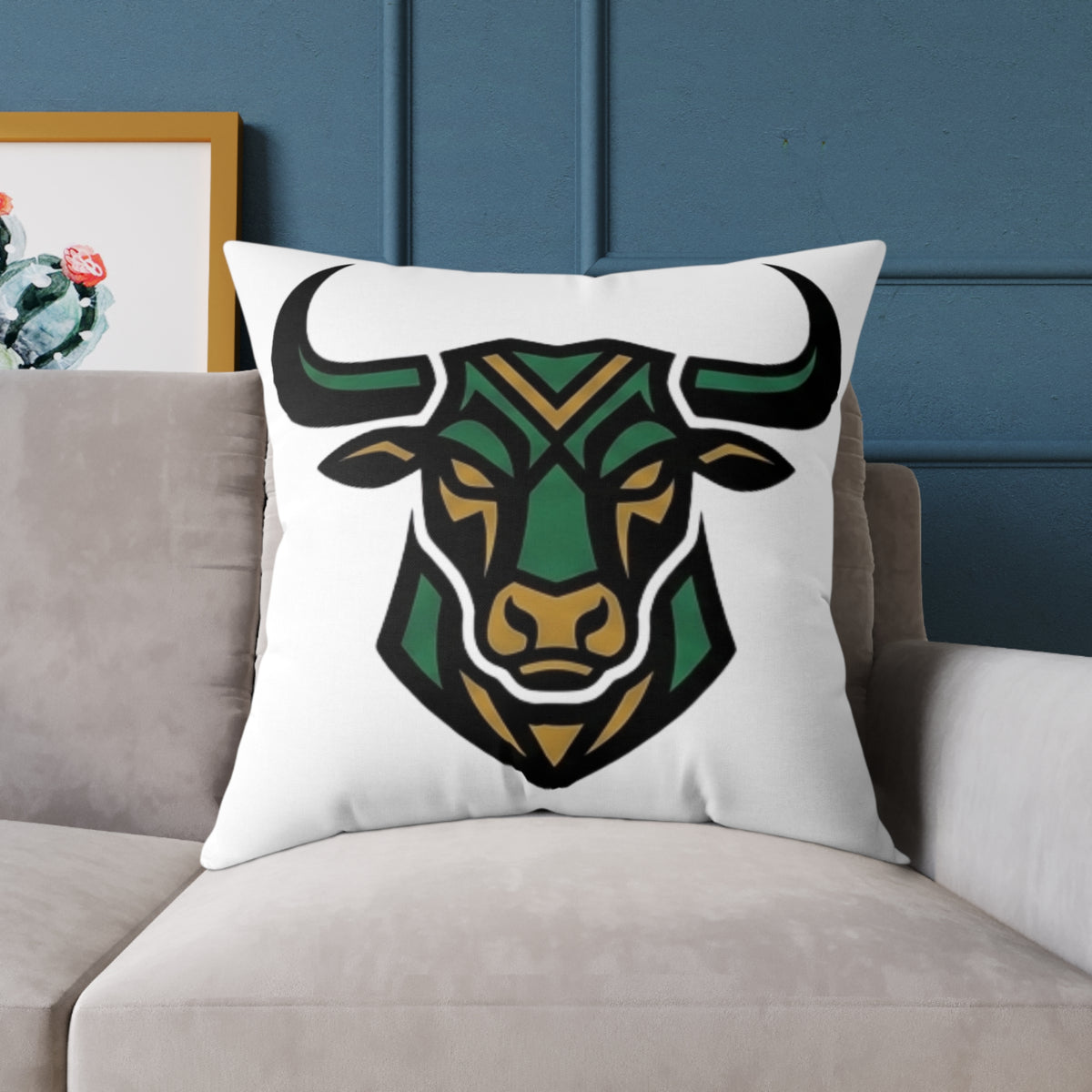 Astrological Taurus Zodiac Colorful Bull Head  Square Poly Canvas Pillow