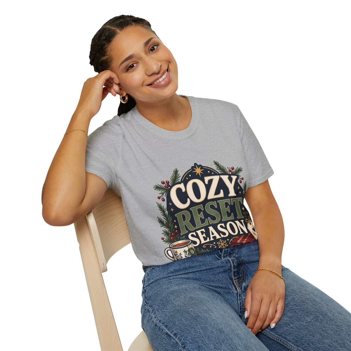 Cozy Reset Season T‑Shirt — Holiday Cozy Cabin Graphic Tee