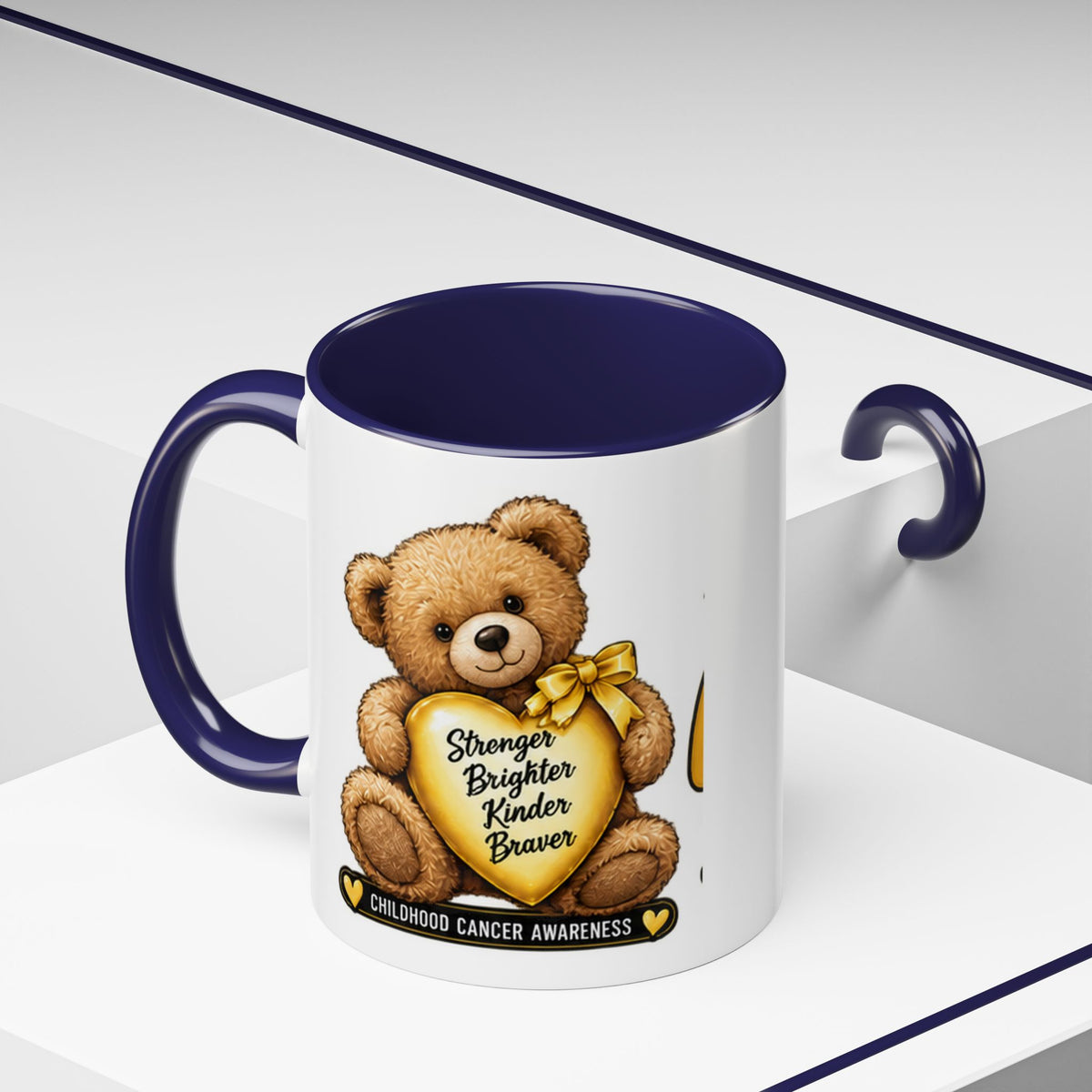 Gold Ribbon Teddy Bear Childhood Cancer Awareness Accent Mug (11/15oz)