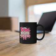 Modern Day Christmas Bows Before Snow Black Mug – Cute Pink Winter Bow Coffee Cup