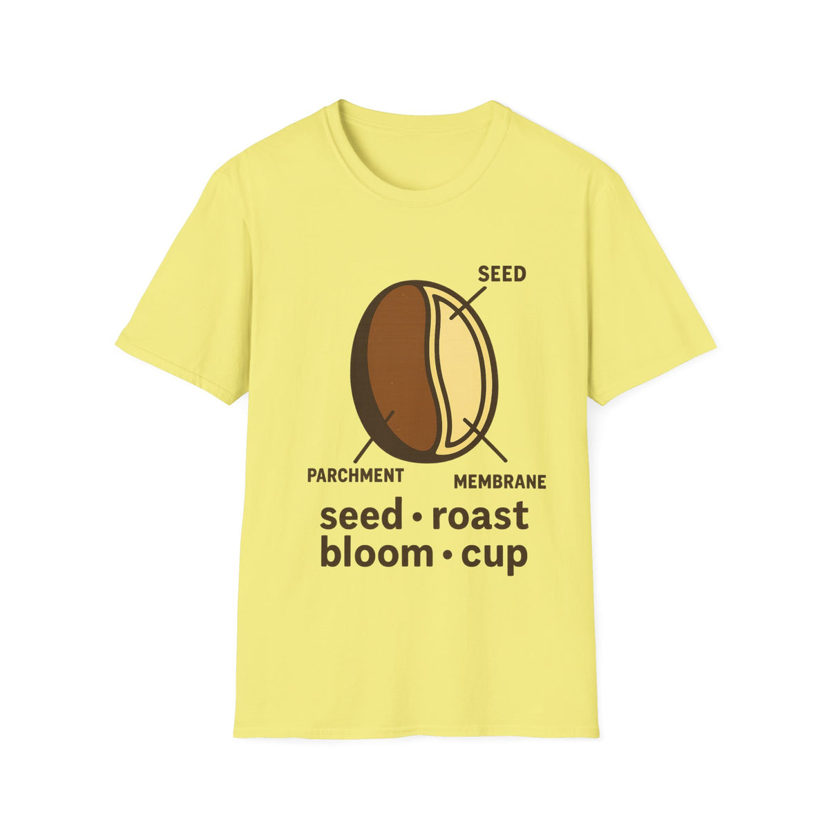 "Seed Roast Bloom Cup" Coffee Bean Graphic Tee - Minimalist Barista Aesthetic White T-Shirt - Trending Now - September 2026