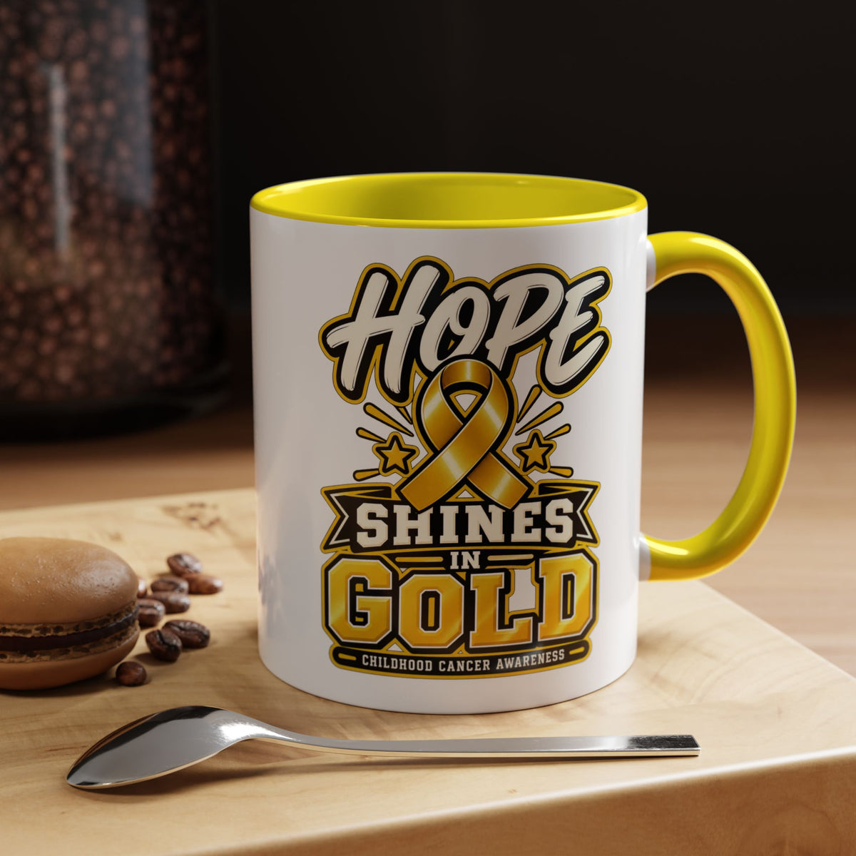 Hope Shines in Gold Coffee Mug — Childhood Cancer Awareness Accent Mug