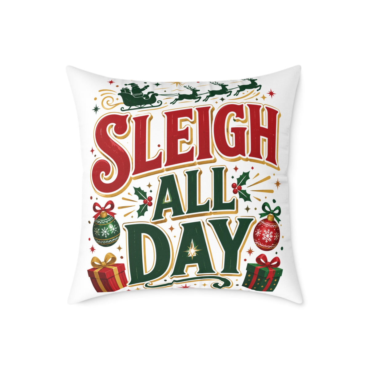 Christmas Sleigh All Day Decorative Pillow — Festive Christmas Holiday Throw Cushion