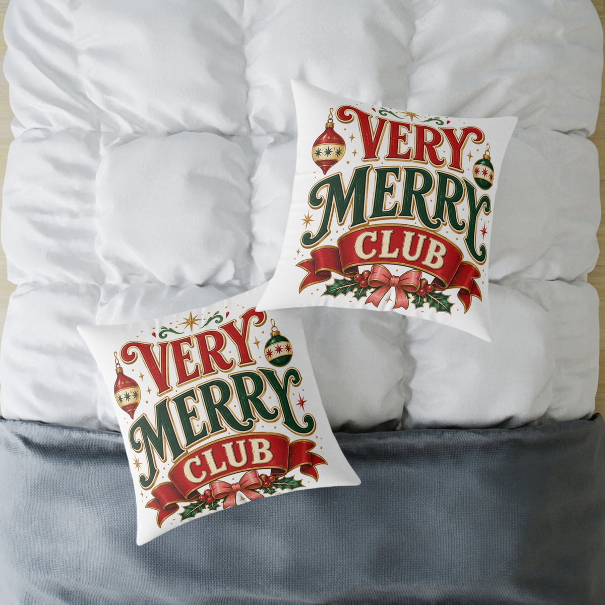 Christmas Very Merry Club Pillow - Festive Christmas Holiday Decorative Cushion