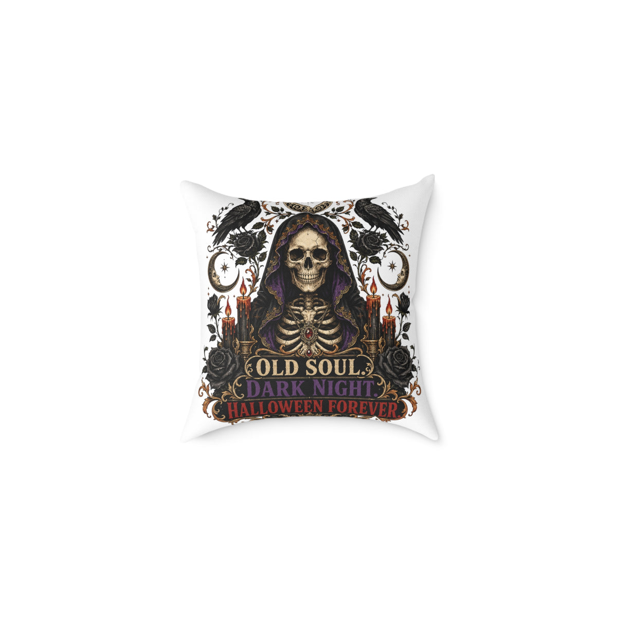 Halloween Skull Pillow — "Old Soul, Dark Night" Decorative Cushion