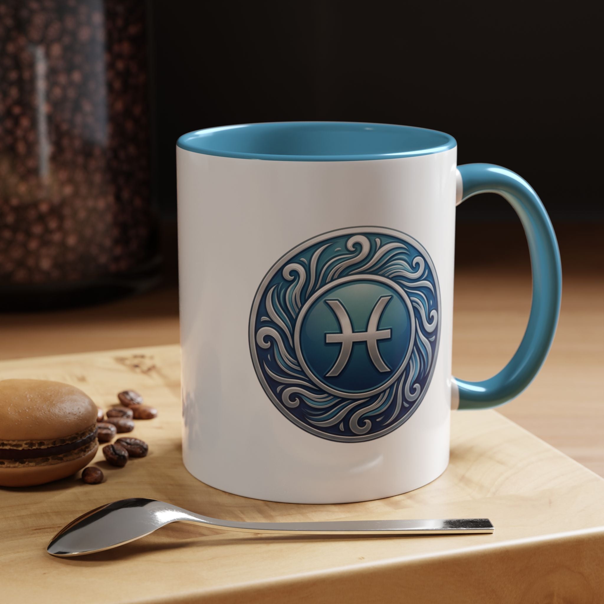 Pisces Zodiac Coffee Mug — Blue Astrological Symbol Accent Mug