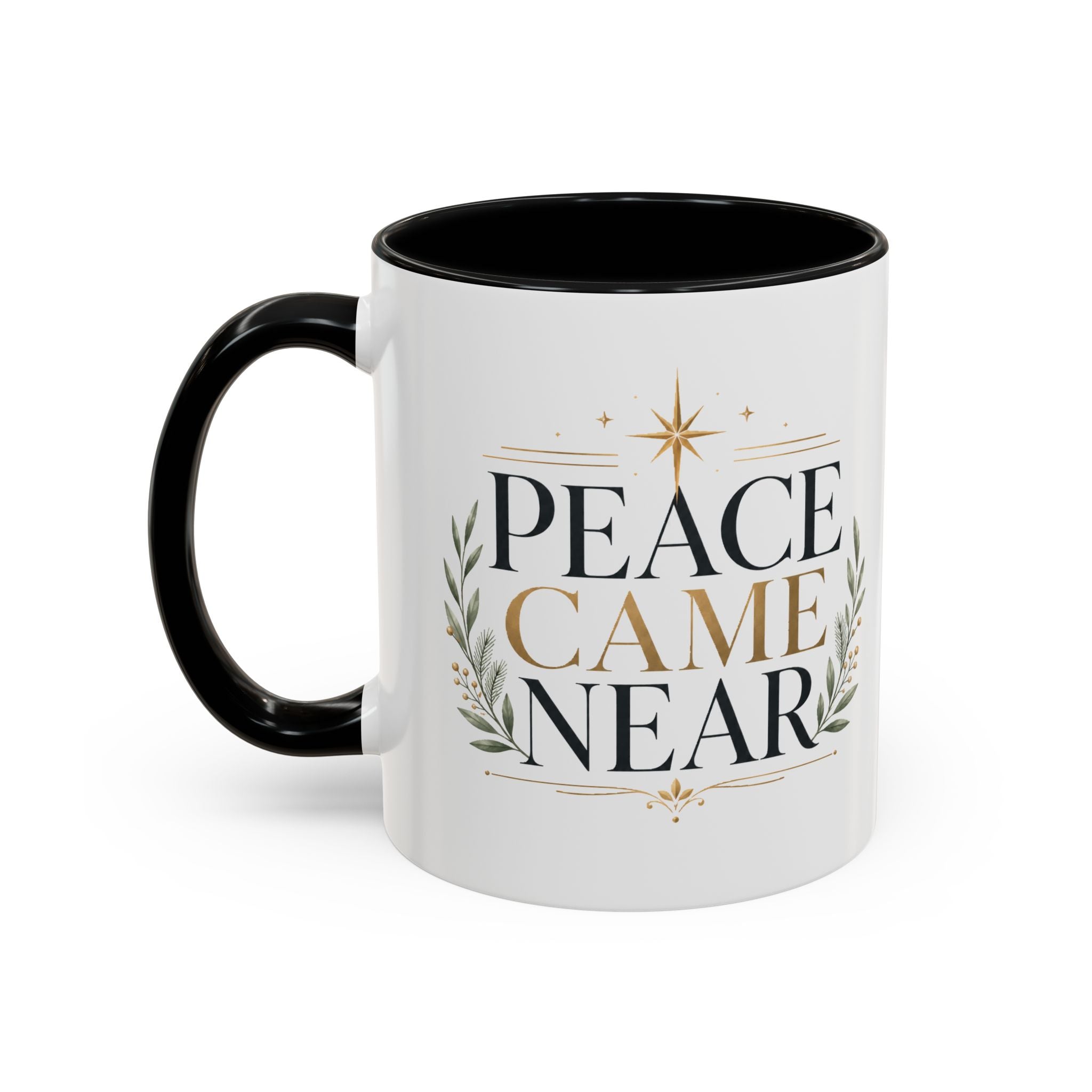 Christmas Peace Came Near Accent Coffee Mug — Holiday Christian Christmas Tea Cup
