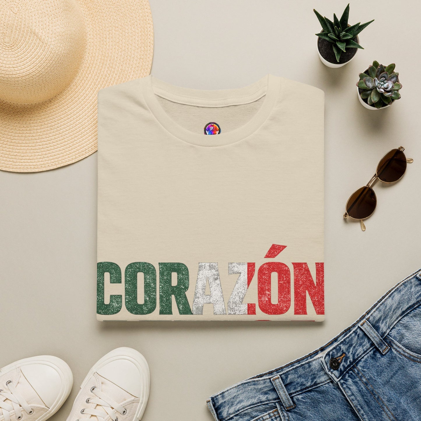 Mexico Corazón Azteca T-Shirt — Mexican Pride Flag Text Tee