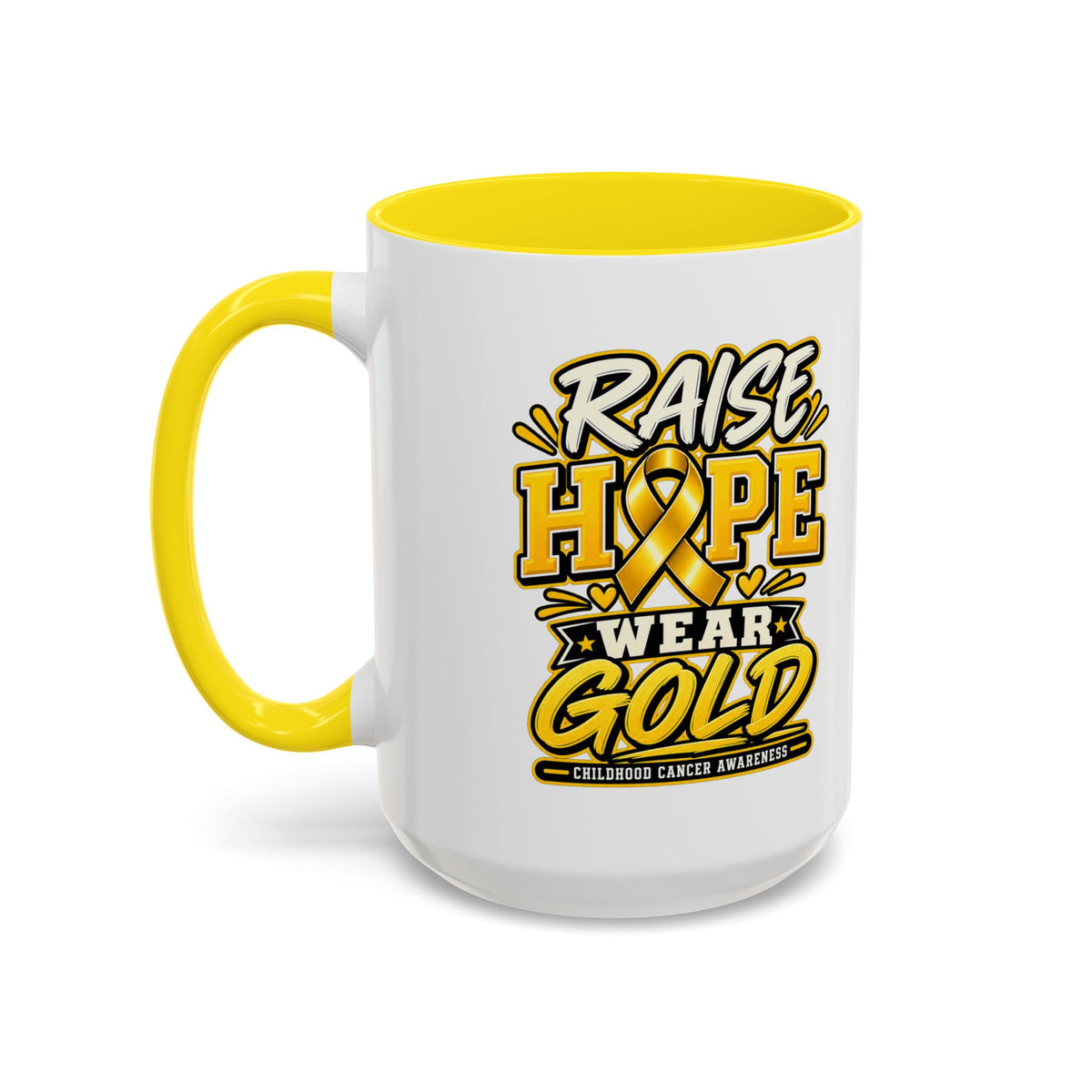 Raise Hope Wear Gold Cancer Awareness Coffee Mug (Accent, 11/15oz)