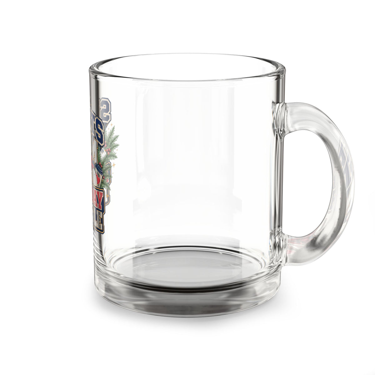 Modern Day Christmas Glass Mug  10oz Glass Mug — "Sports Mom Holiday Hustle" Christmas Sports Mom Coffee Cup