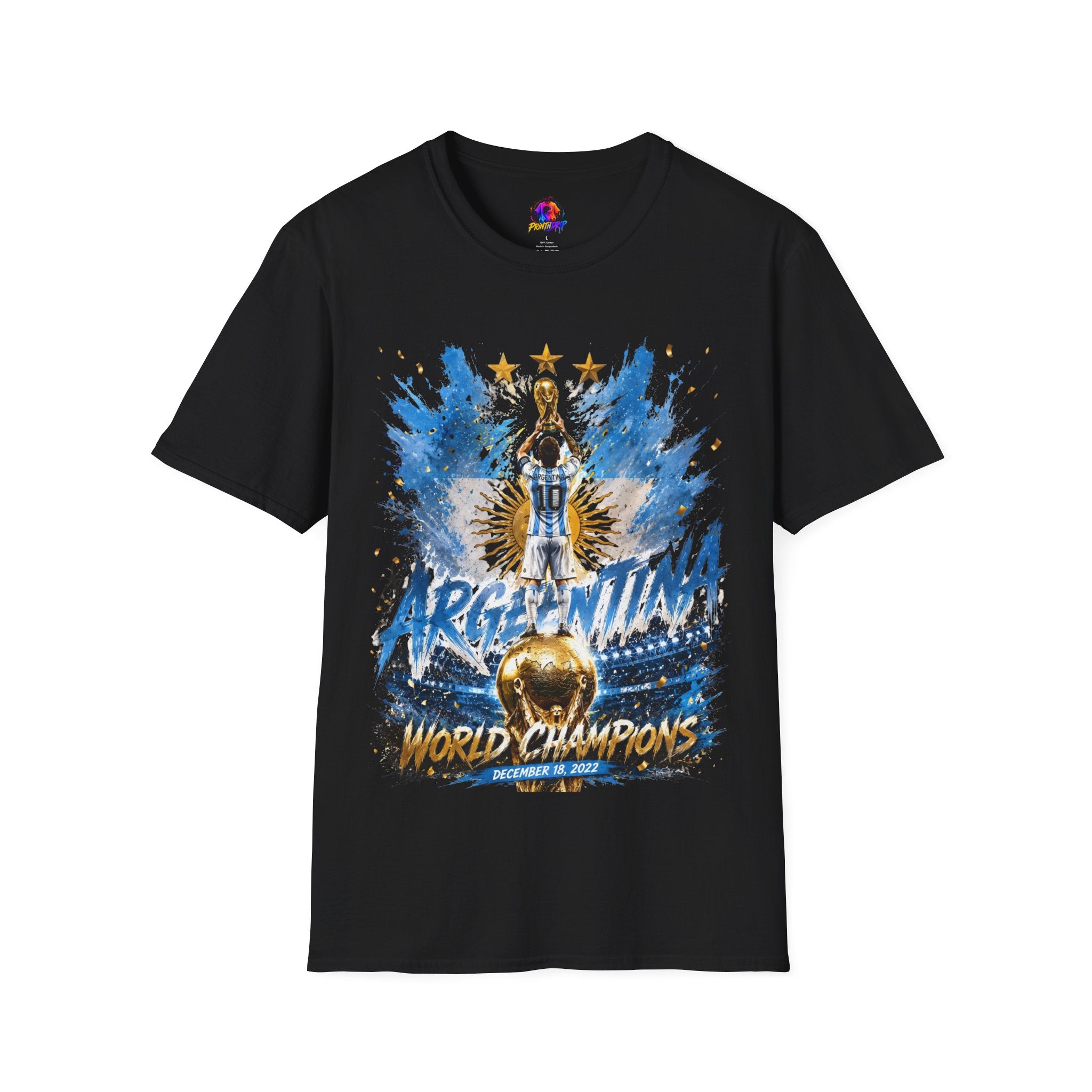 Argentina World Champions T‑Shirt — Soccer World Cup 3 Stars Tribute