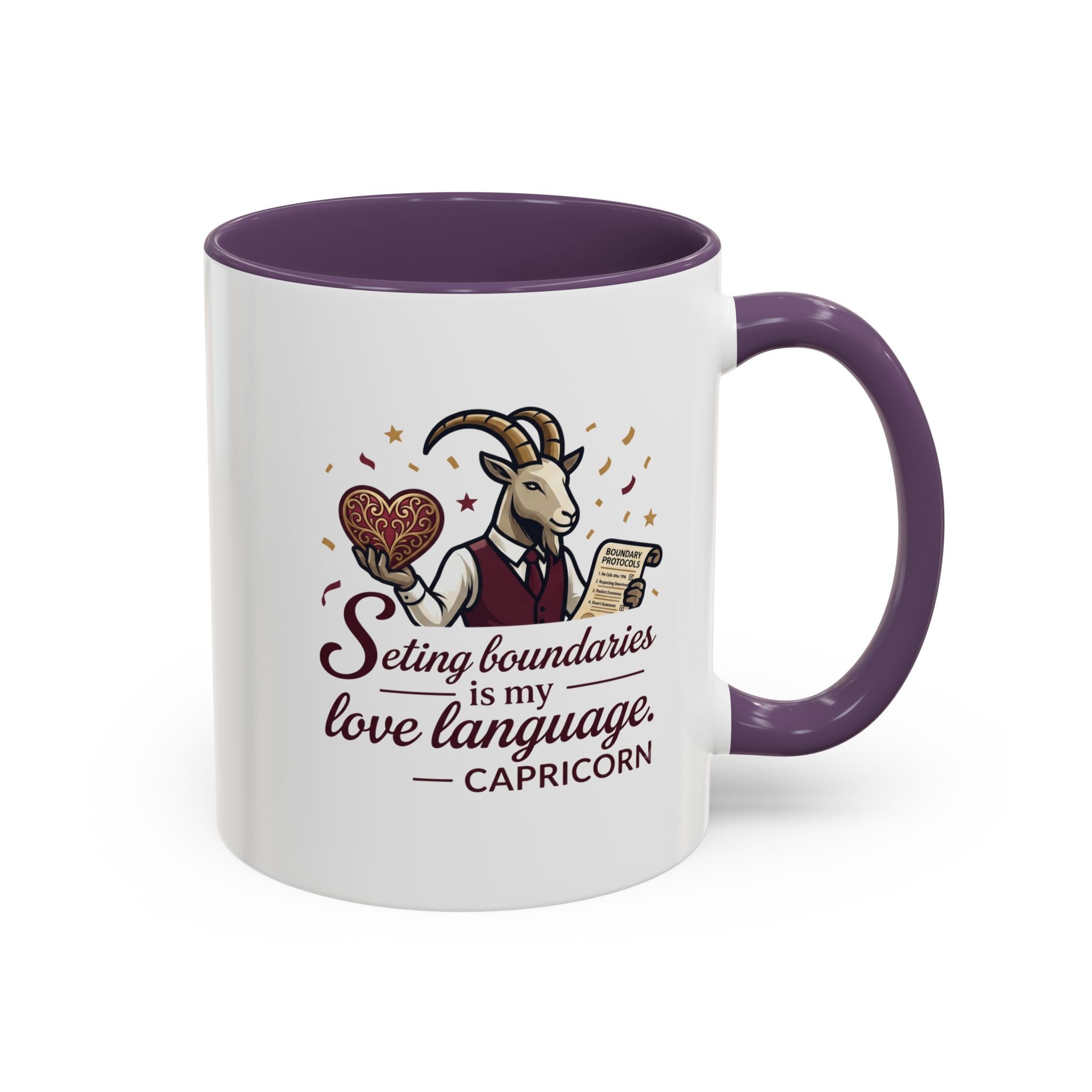 Capricorn Zodiac Coffee Mug — "Setting Boundaries Is My Love Language" Accent Mug