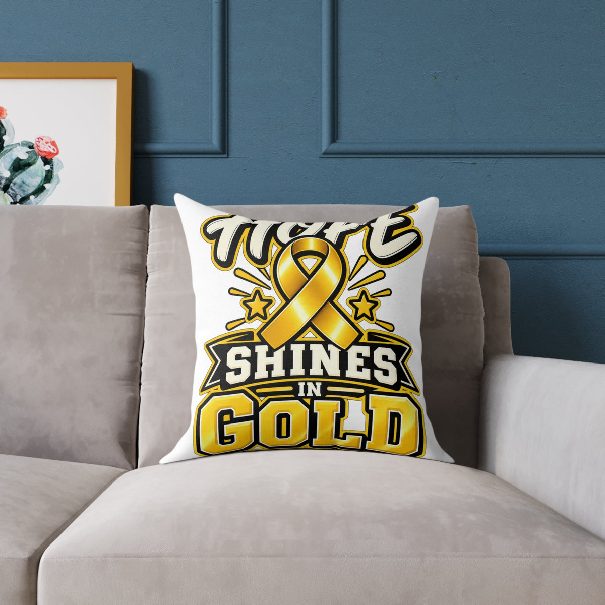 Childhood Cancer Hope Shines in Gold Awareness Ribbon Square Pillow