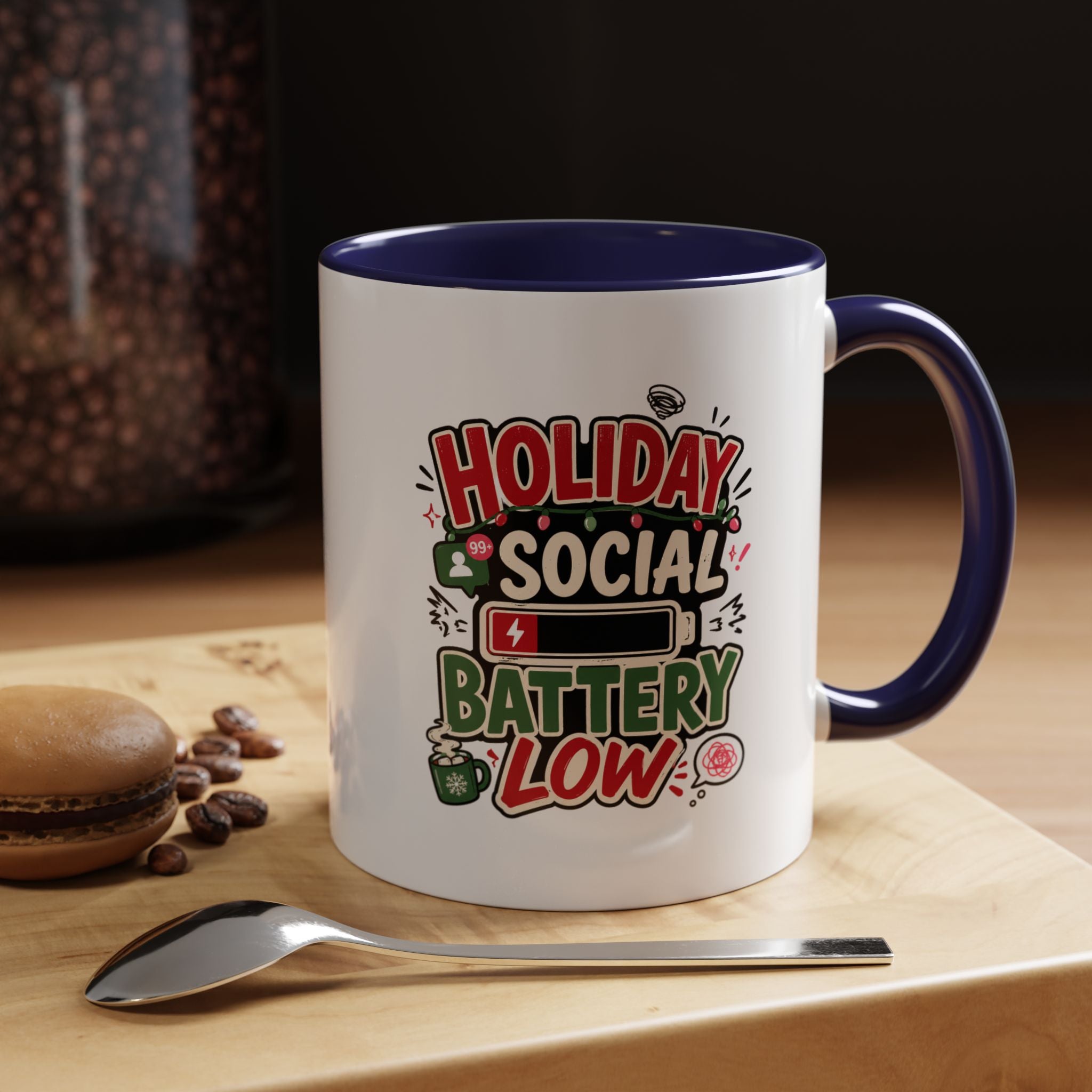 Modern Day Christmas Holiday Social Battery Low Accent  Coffee Mug