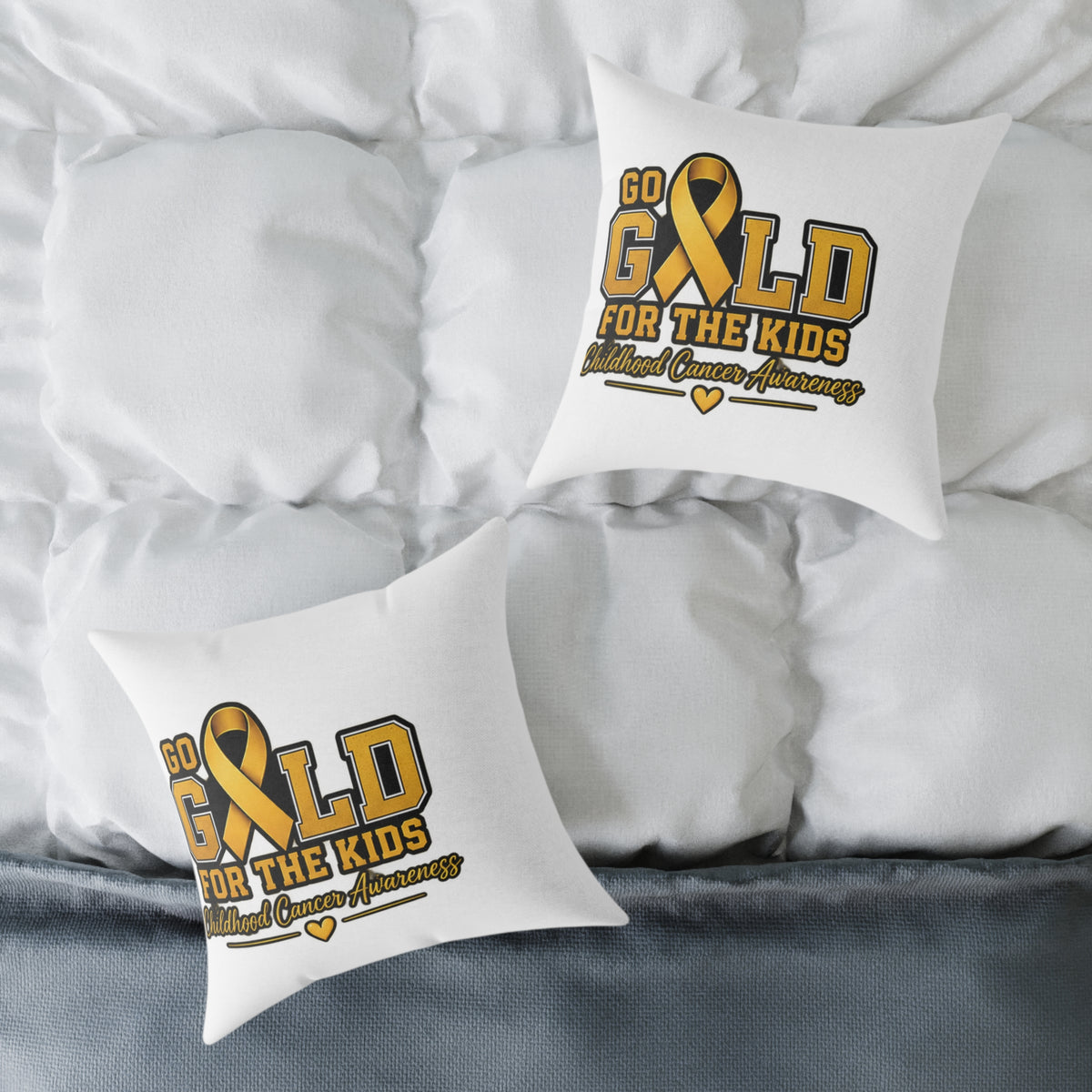 Go Gold For The Kids Pillow — Childhood Cancer Awareness Square Throw Pillow