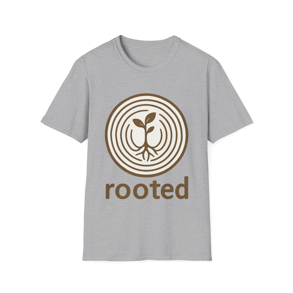 "Rooted" Retro Tree Ring Sapling Tee - Minimalist Earthy Growth Nature White T-Shirt - Trending Now - September 2026