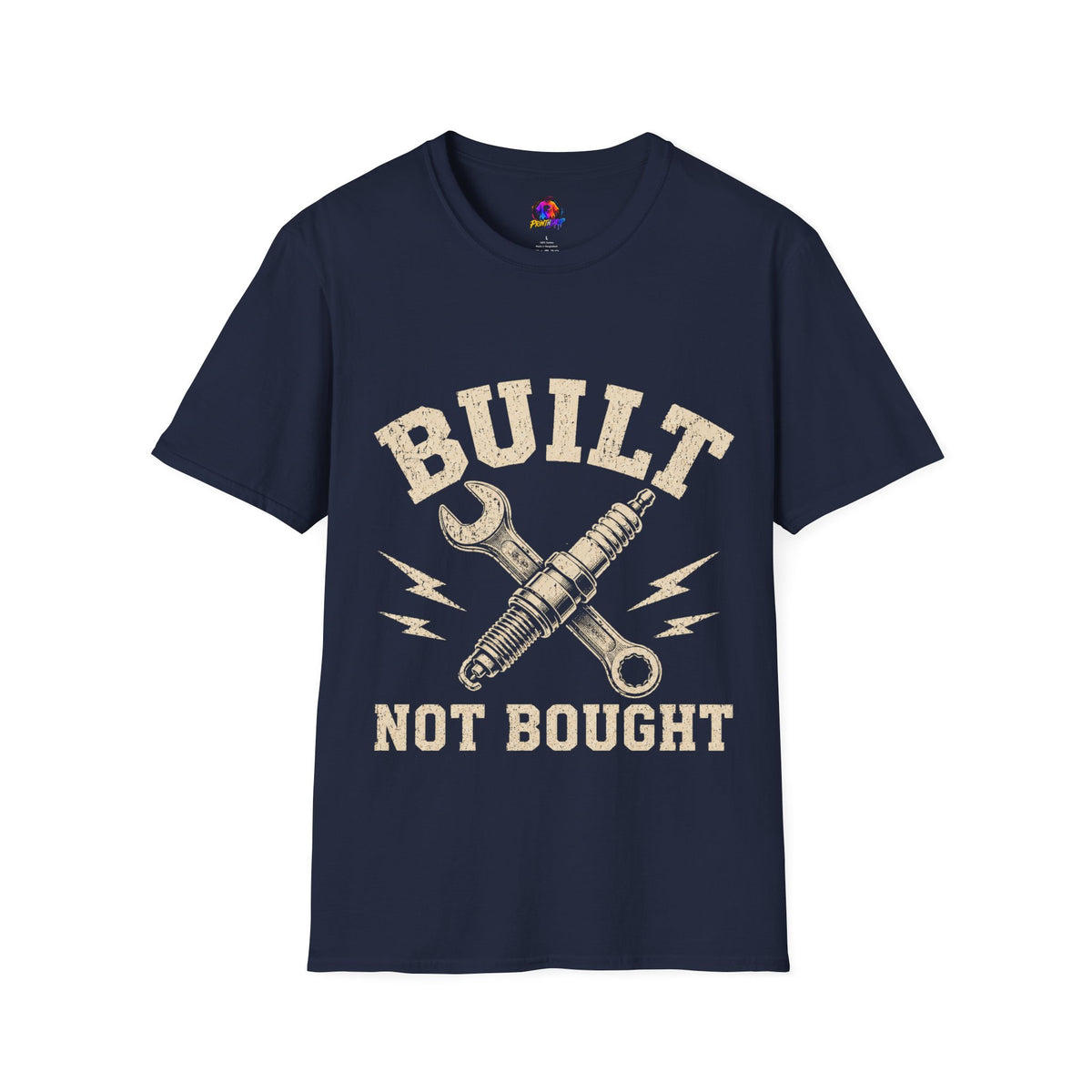 Built Not Bought T-Shirt — Mechanic Wrench & Spark Plug Vintage Tee