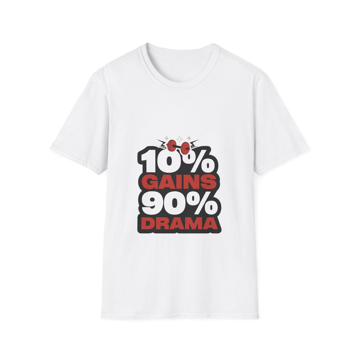 10% Gains 90% Drama Red Kettlebell T-Shirt - Y2K Bubble Font Gym Tee - Trending Now - September 2026