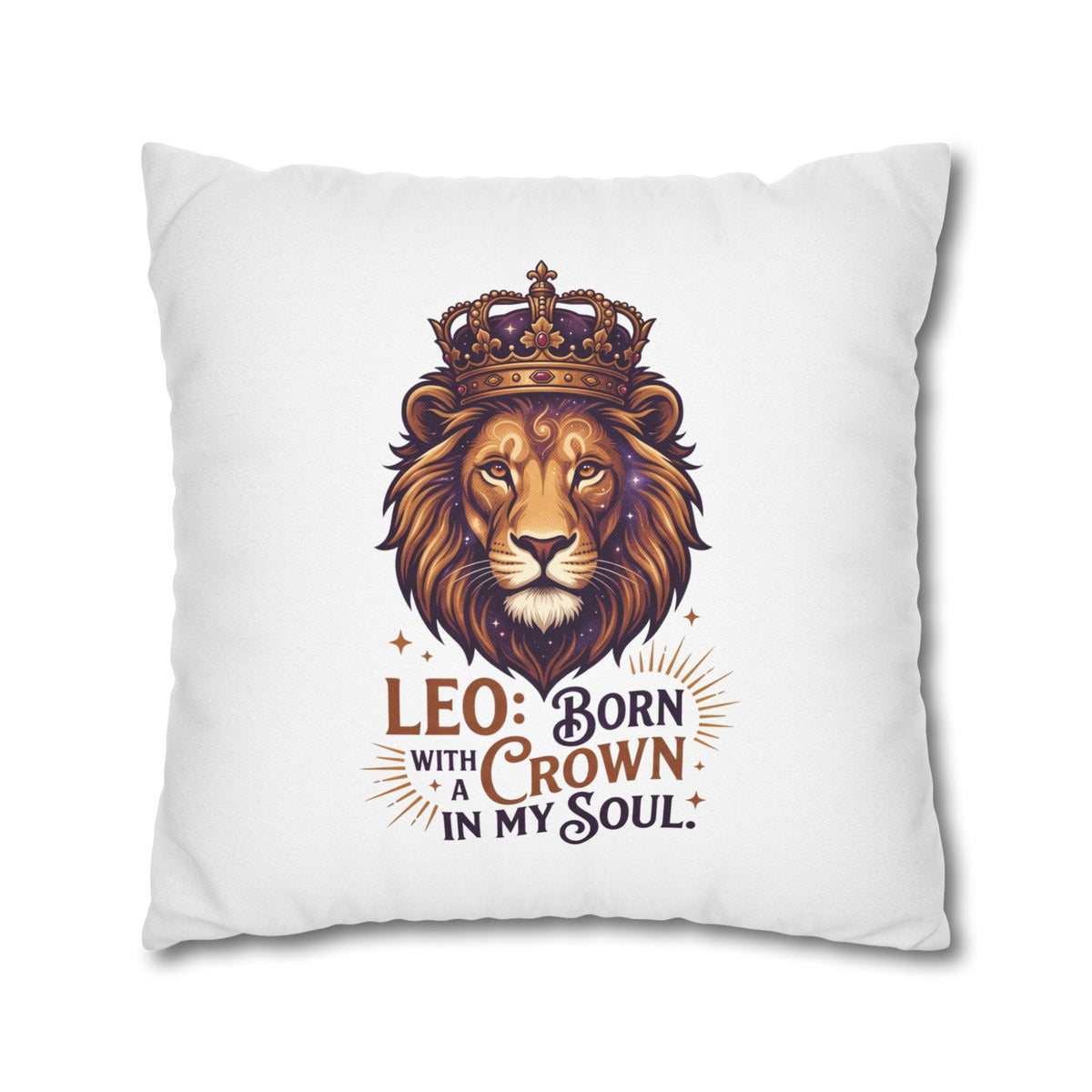 Leo Zodiac Born With Crown Spun Polyester Square Pillowcase