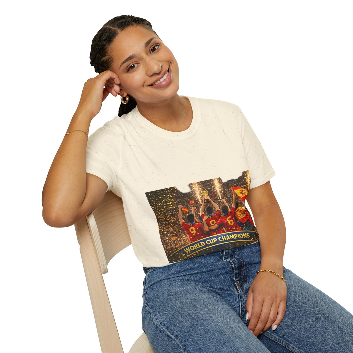 Spain World Cup Champions T‑Shirt — Soccer Trophy Celebration Tee
