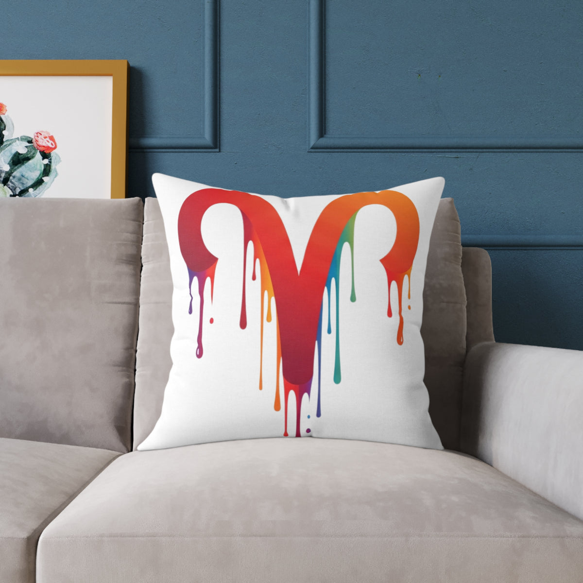 Aries Zodiac Dripping Rainbow Heart Pillow — Colorful Decorative Throw Pillow