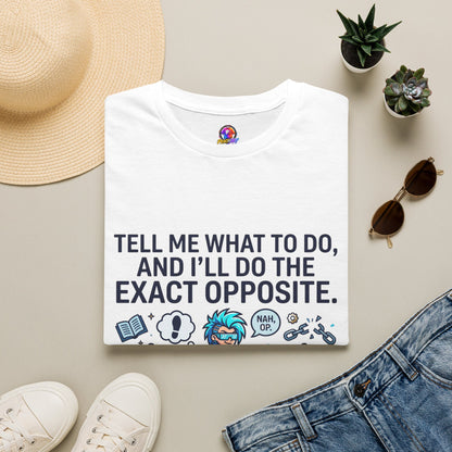 T-Shirt — “Tell Me What To Do, And I’ll Do The Exact Opposite” Funny Rebellious Tee (Aquarius)